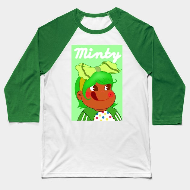 Peko Minty Baseball T-Shirt by Squid Mama Art